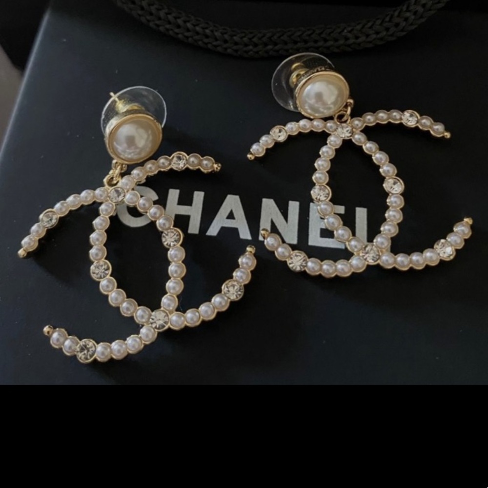 Chanel Pearl & Crystal Accent Large Earrings